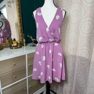 Le Kate Dusty Pink Cat Print Dress Sleeveless V-neck White Cats Kittens Cute